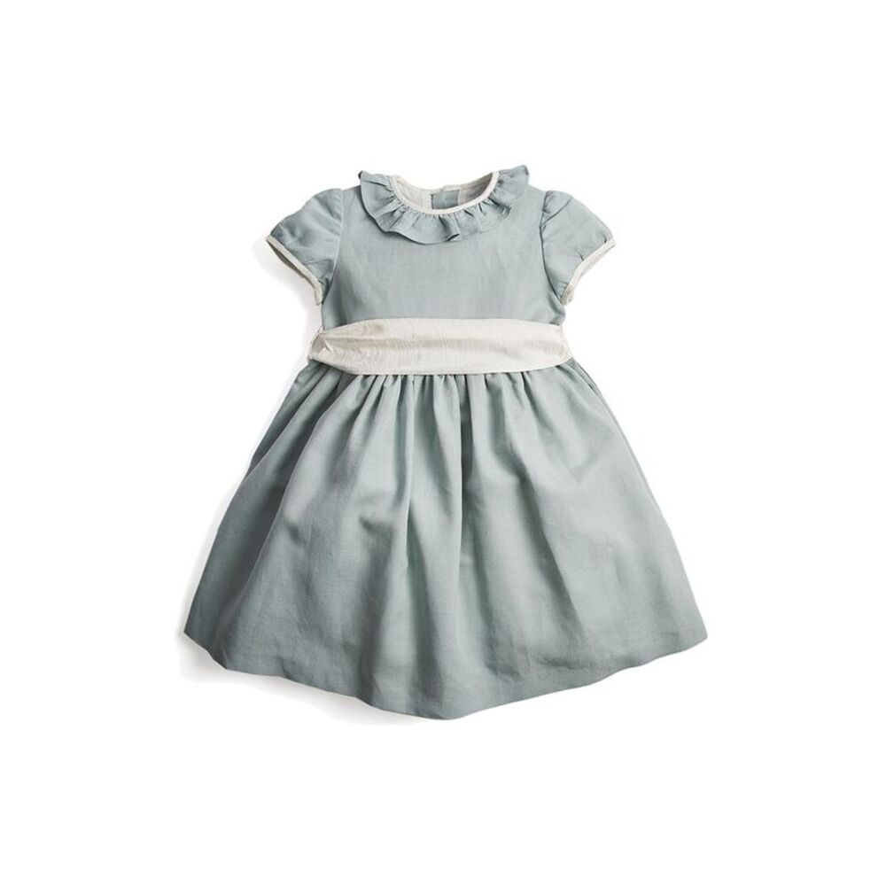 Pepa London Girls Teal Flower Girl Occasion Linen-Blend Dress